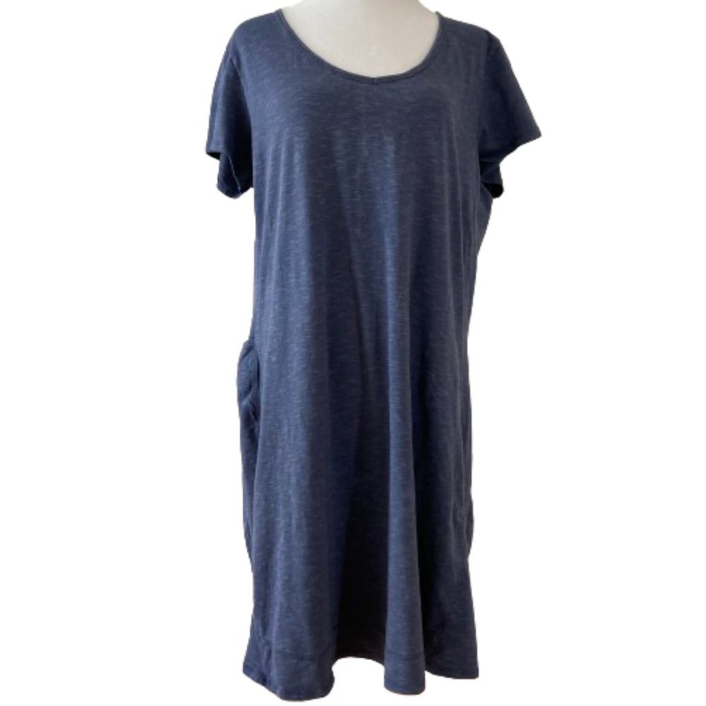 Toad & Co. Organic Cotton Knit Dress, blue, short sleeve, Marley style, XL